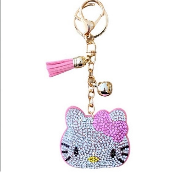 Bling Rhinestone Hello Kitty Tassle Keychain Purse Charm - Picture 1 of 1